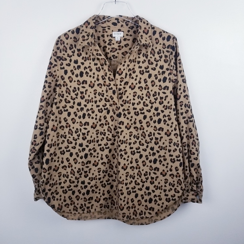 J. Crew Factory #AT390 Leopard Print Top Blouse size Large - Picture 1 of 8